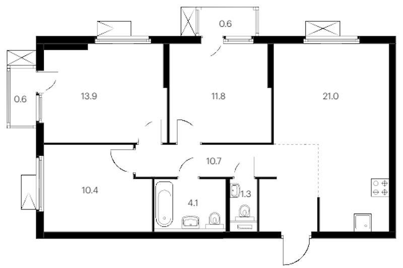 3-комнатная квартира 74.4 м², 9/14 эт., ЖК «Витебский парк»